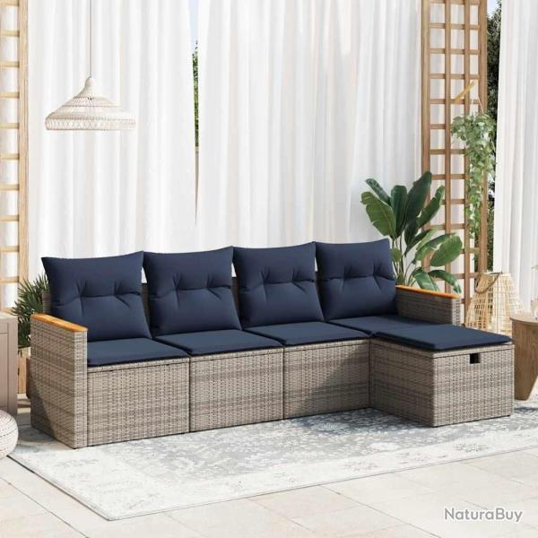 Salon de jardin 5 pcs avec coussins gris r�sine tress�e