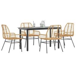 Ensemble &agrave; manger jardin 5pcs marron poly rotin verre