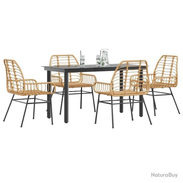 Ensemble � manger jardin 5pcs marron poly rotin verre