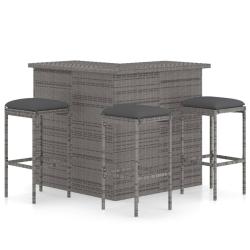Ensemble de bar de jardin 4 pcs et coussins R&eacute;sine tress&eacute;e Gris