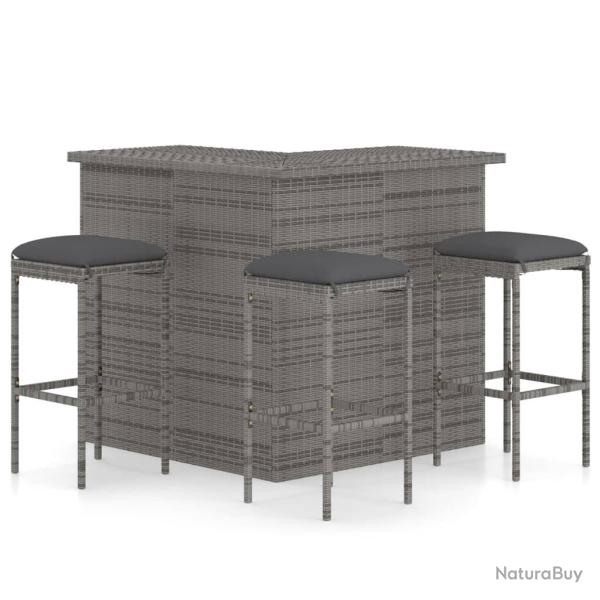 Ensemble de bar de jardin 4 pcs et coussins R�sine tress�e Gris