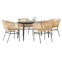 Ensemble &agrave; manger jardin coussins 5pcs marron poly rotin verre