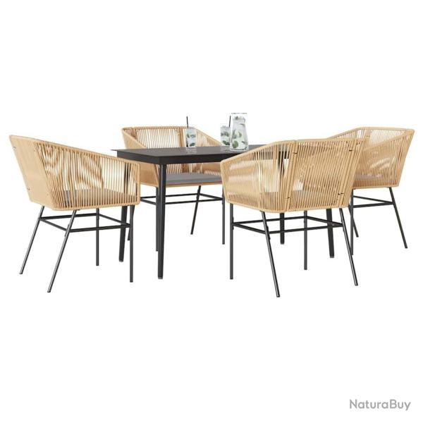 Ensemble � manger jardin coussins 5pcs marron poly rotin verre