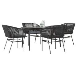 Ensemble &agrave; manger de jardin et coussins 5 pcs noir rotin verre