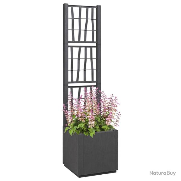 Pot de jardin gris fonc avec treillis - 36x36x140 cm