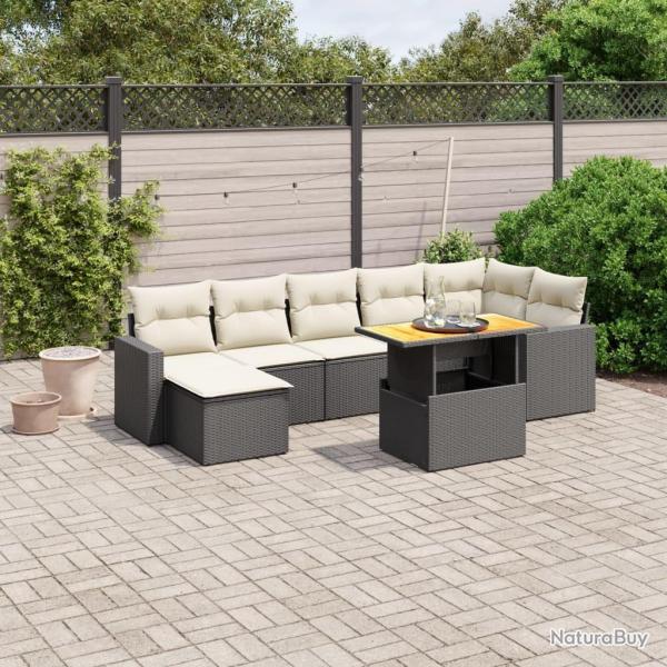 Salon de jardin 8 pcs avec coussins noir rsine tresse
