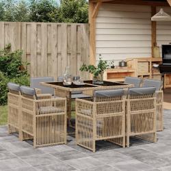 Ensemble &agrave; manger de jardin et coussins 9 pcs m&eacute;lange beige