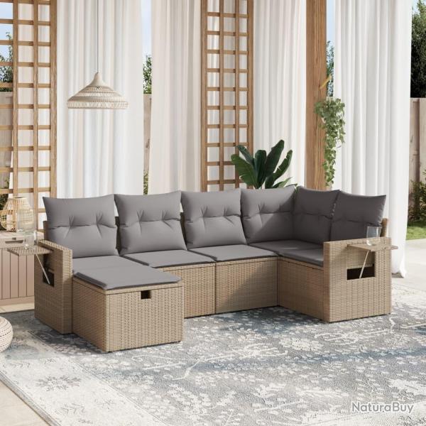 Salon de jardin avec coussins 6pcs mlange beige rsine tresse
