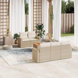 Salon de jardin avec coussins 6 pcs beige r&eacute;sine tress&eacute;e
