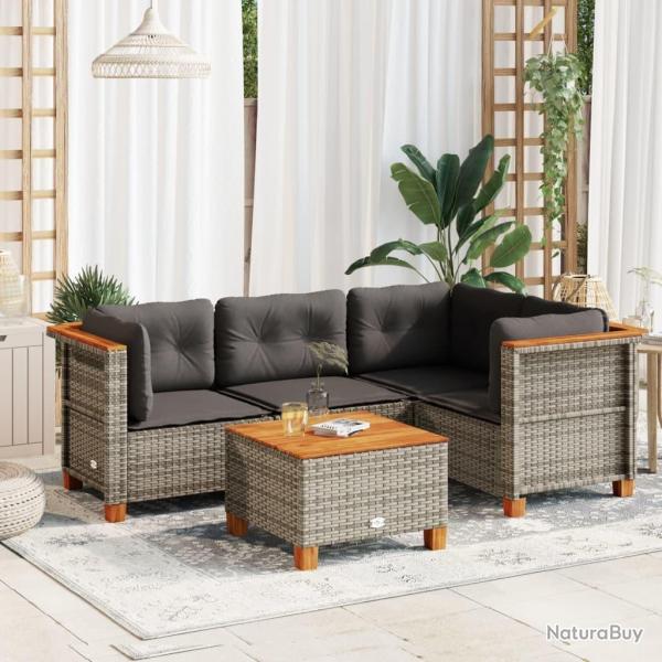 Salon de jardin 5 pcs avec coussins gris r�sine tress�e