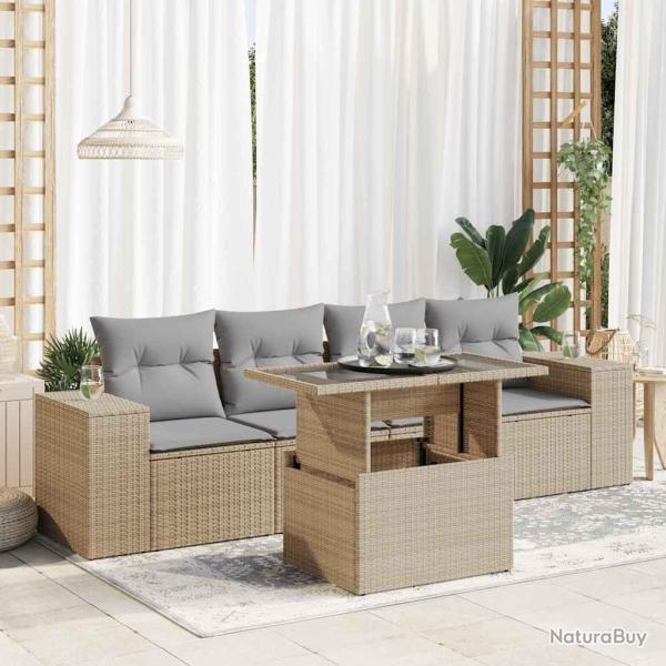 Salon de jardin avec coussins 5 pcs beige r�sine tress�e