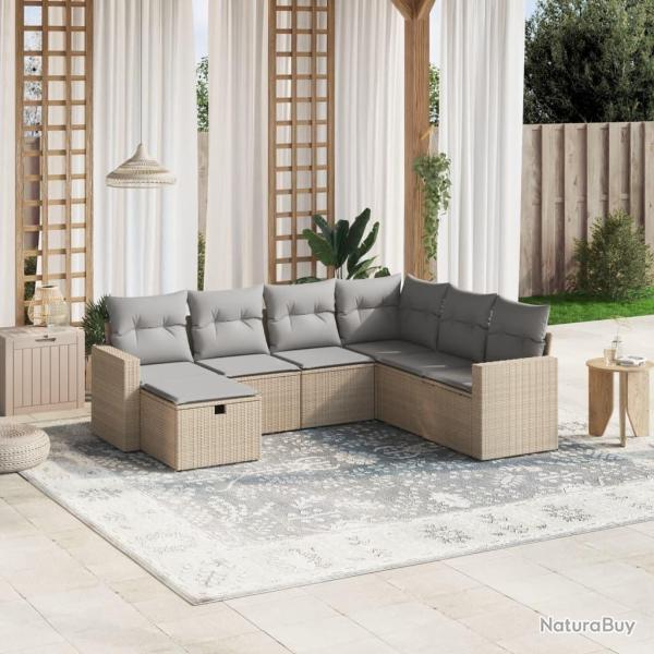 Salon de jardin avec coussins 7pcs m�lange beige r�sine tress�e
