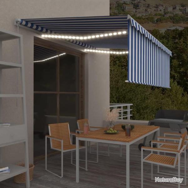 Auvent manuel r�tractable avec store et LED 4,5x3 m Bleu blanc
