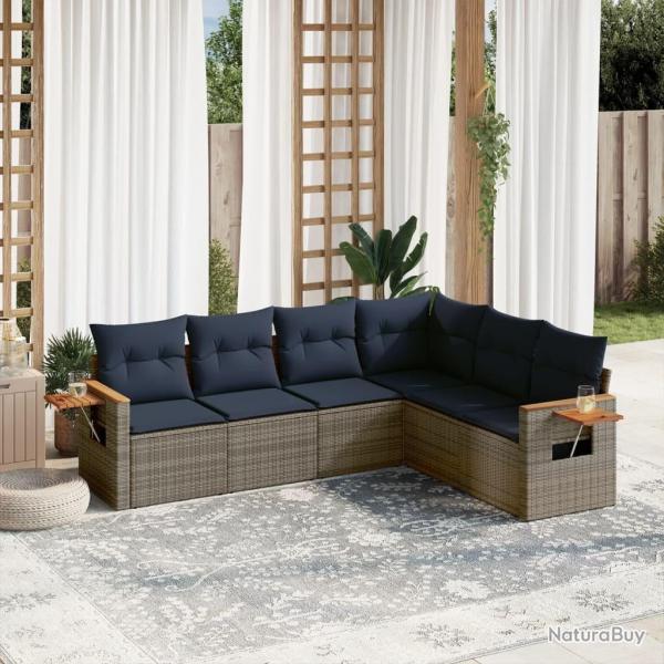 Salon de jardin 6 pcs avec coussins gris r�sine tress�e
