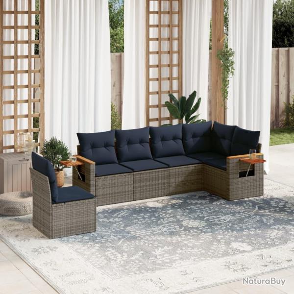 Salon de jardin 6 pcs avec coussins gris r�sine tress�e