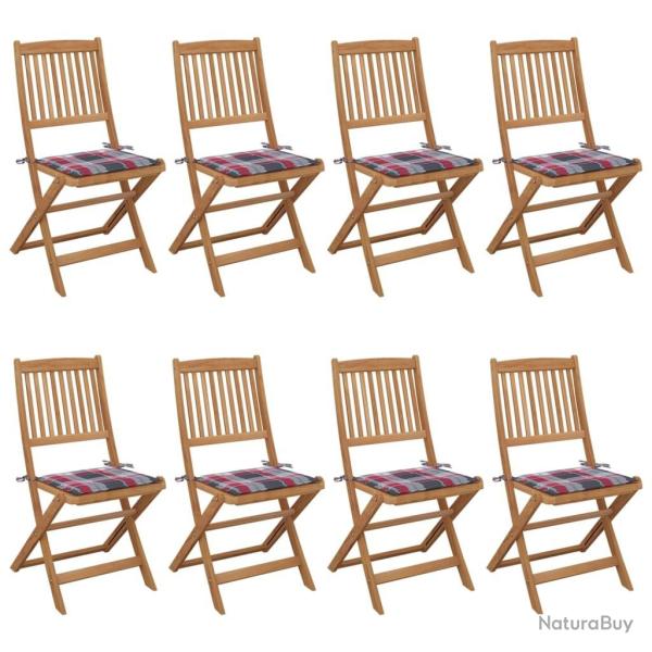Chaises pliables de jardin lot de 8 avec coussins Bois d'acacia