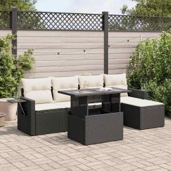 Salon de jardin 6 pcs avec coussins noir r&eacute;sine tress&eacute;e