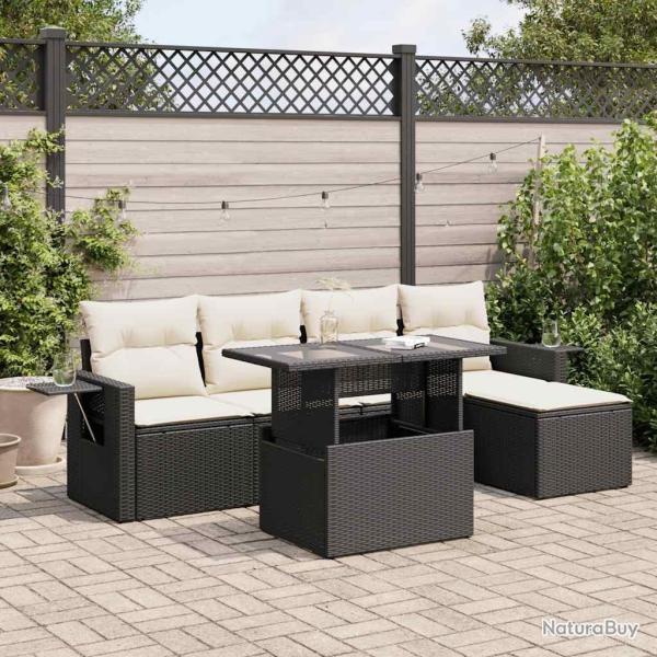 Salon de jardin 6 pcs avec coussins noir r�sine tress�e