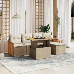 Salon de jardin avec coussins 6 pcs beige r&eacute;sine tress&eacute;e