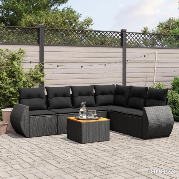 Salon de jardin 7 pcs avec coussins noir r�sine tress�e