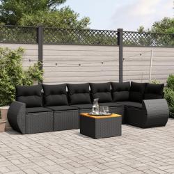 Salon de jardin 7 pcs avec coussins noir r&eacute;sine tress&eacute;e