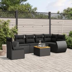Salon de jardin 7 pcs avec coussins noir r&eacute;sine tress&eacute;e