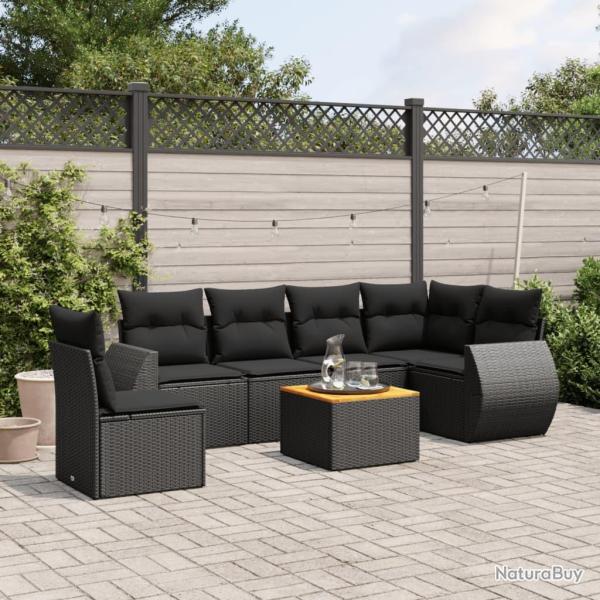Salon de jardin 7 pcs avec coussins noir r�sine tress�e