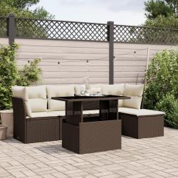 Salon de jardin avec coussins 6 pcs marron r&eacute;sine tress&eacute;e