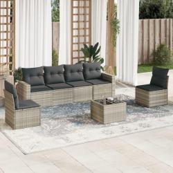 Salon de jardin avec coussins 7 pcs gris clair r&eacute;sine tress&eacute;e