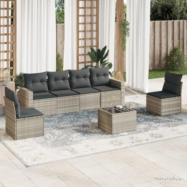 Salon de jardin avec coussins 7 pcs gris clair r�sine tress�e