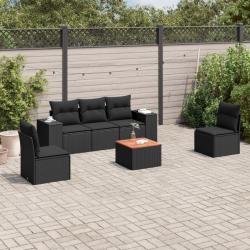 Salon de jardin 6 pcs avec coussins noir r&eacute;sine tress&eacute;e