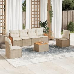 Salon de jardin avec coussins 7 pcs beige r&eacute;sine tress&eacute;e