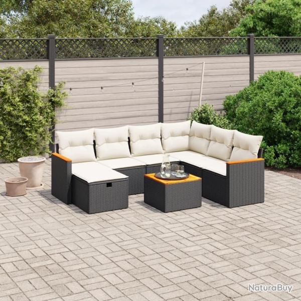 Salon de jardin 8 pcs avec coussins noir r�sine tress�e