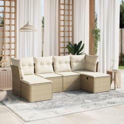Salon de jardin avec coussins 6 pcs beige r&eacute;sine tress&eacute;e