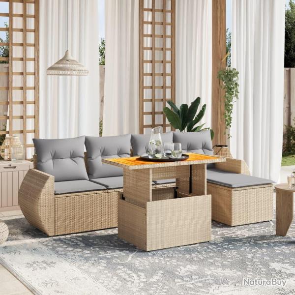Salon de jardin avec coussins 6 pcs beige r�sine tress�e