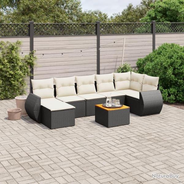 Salon de jardin 8 pcs avec coussins noir r�sine tress�e