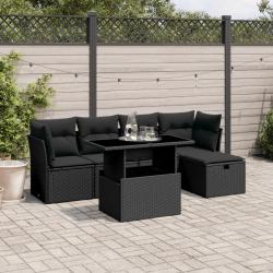 Salon de jardin 6 pcs avec coussins noir r&eacute;sine tress&eacute;e