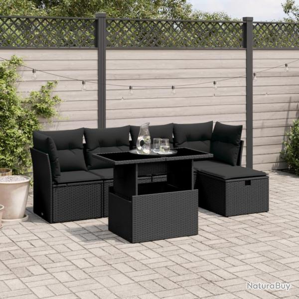 Salon de jardin 6 pcs avec coussins noir r�sine tress�e