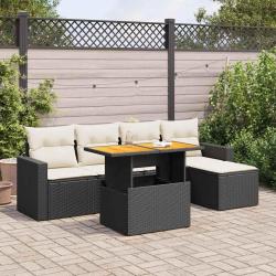 Salon de jardin 6 pcs avec coussins noir r&eacute;sine tress&eacute;e
