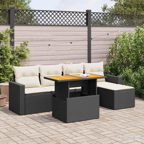 Salon de jardin 6 pcs avec coussins noir r�sine tress�e