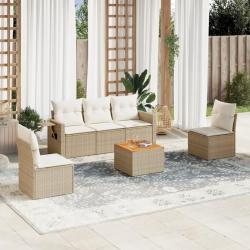Salon de jardin avec coussins 6 pcs beige r&eacute;sine tress&eacute;e