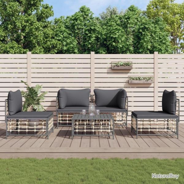 Salon de jardin 5 pcs avec coussins anthracite r�sine tress�e