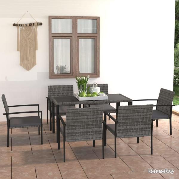 Ensemble � manger de jardin 7 pcs R�sine tress�e Gris
