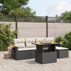 Salon de jardin 6 pcs avec coussins noir r&eacute;sine tress&eacute;e