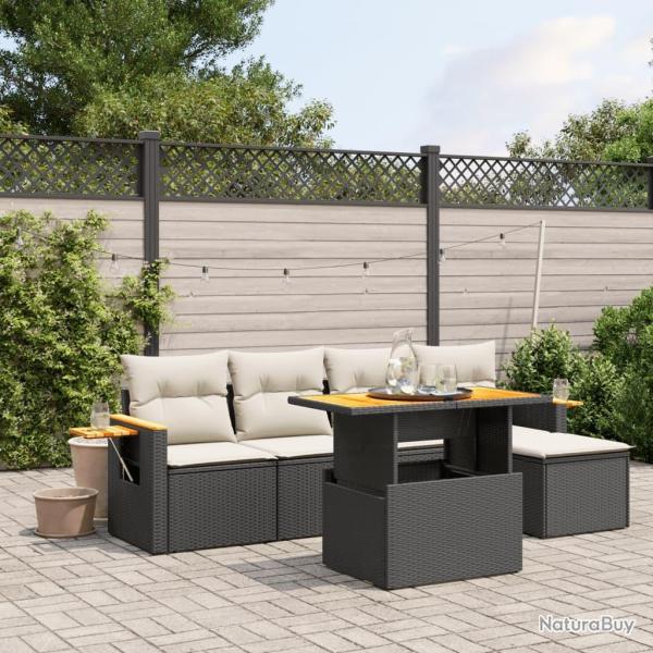 Salon de jardin 6 pcs avec coussins noir r�sine tress�e