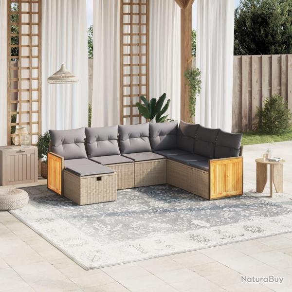 Salon de jardin avec coussins 7pcs m�lange beige r�sine tress�e