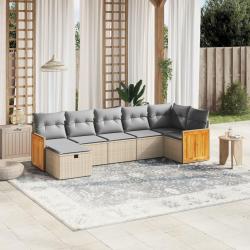 Salon de jardin avec coussins 7pcs m&eacute;lange beige r&eacute;sine tress&eacute;e