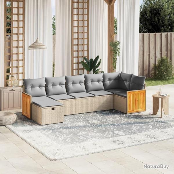 Salon de jardin avec coussins 7pcs m�lange beige r�sine tress�e