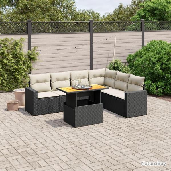 Salon de jardin 7 pcs avec coussins noir r�sine tress�e