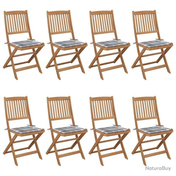 Chaises pliables de jardin lot de 8 avec coussins Bois d'acacia
